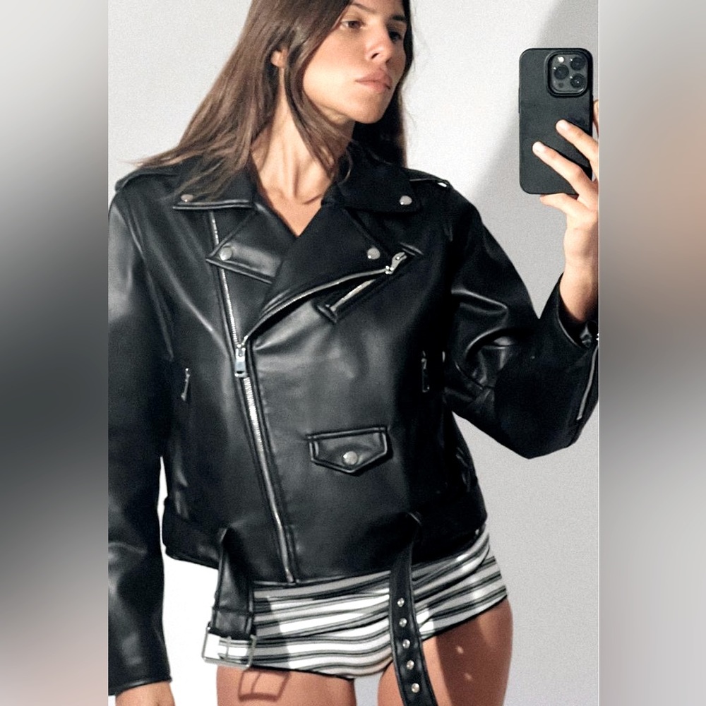 ZARA Black Faux Leather Biker Jacket